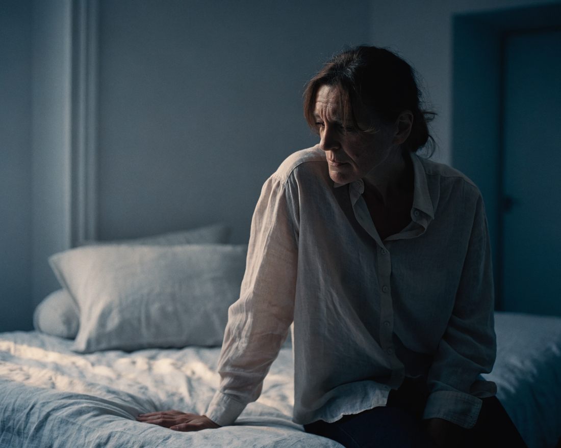 A woman resting at the end of a long day